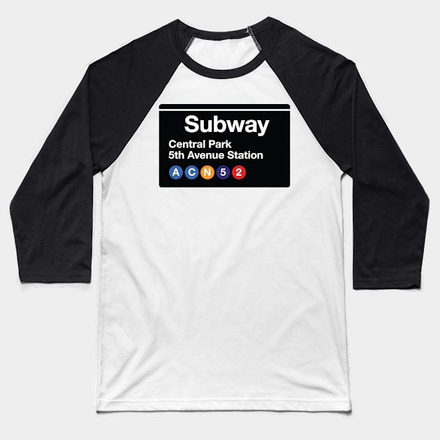 NYC Central Park Subway Sign Baseball T-Shirt by Cerealbox Labs